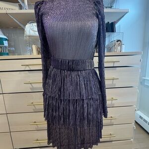 Sabina Musayev Shimmering Purple Long Sleeve Dress